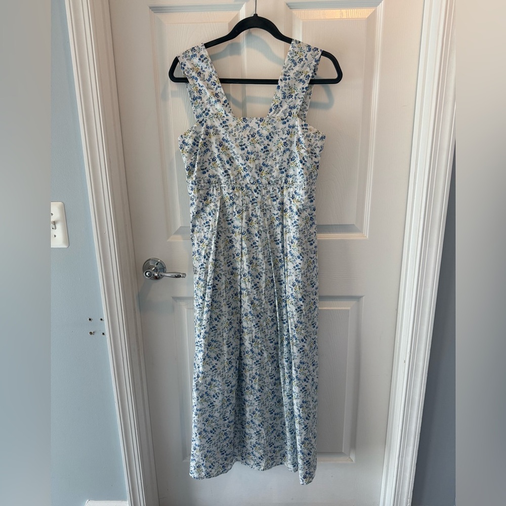 Mona Thalheimer Blue ditzy floral empire waist 100% cotton maxi dress size small